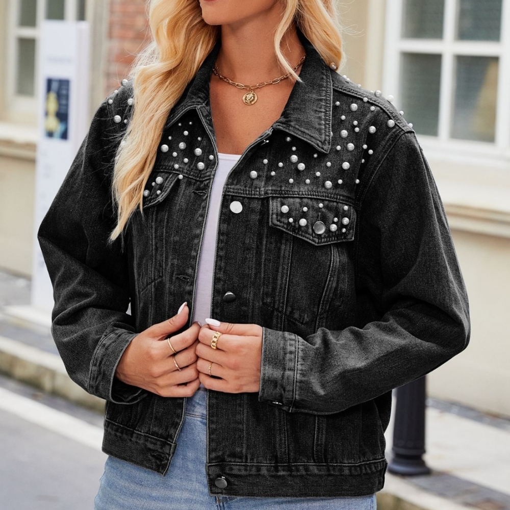 Pearl Touch Denim Jacket - Black